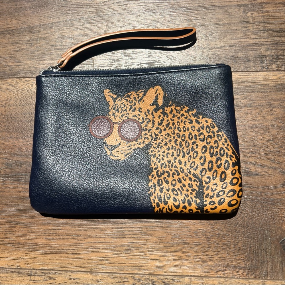 Old Navy Blue and Tan Leopard Wristlet